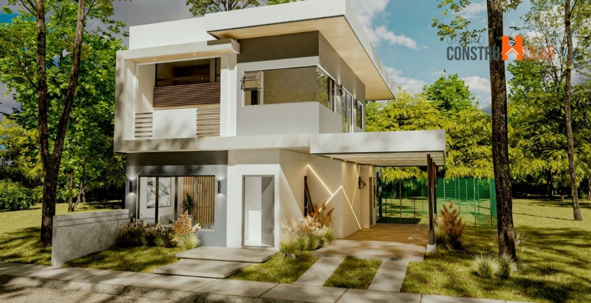 Casa de dos plantas, arboles al rededor