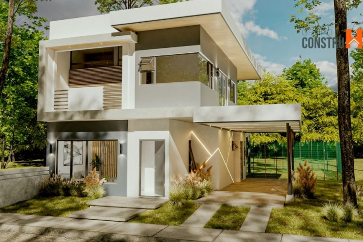 Casa de dos plantas, arboles al rededor